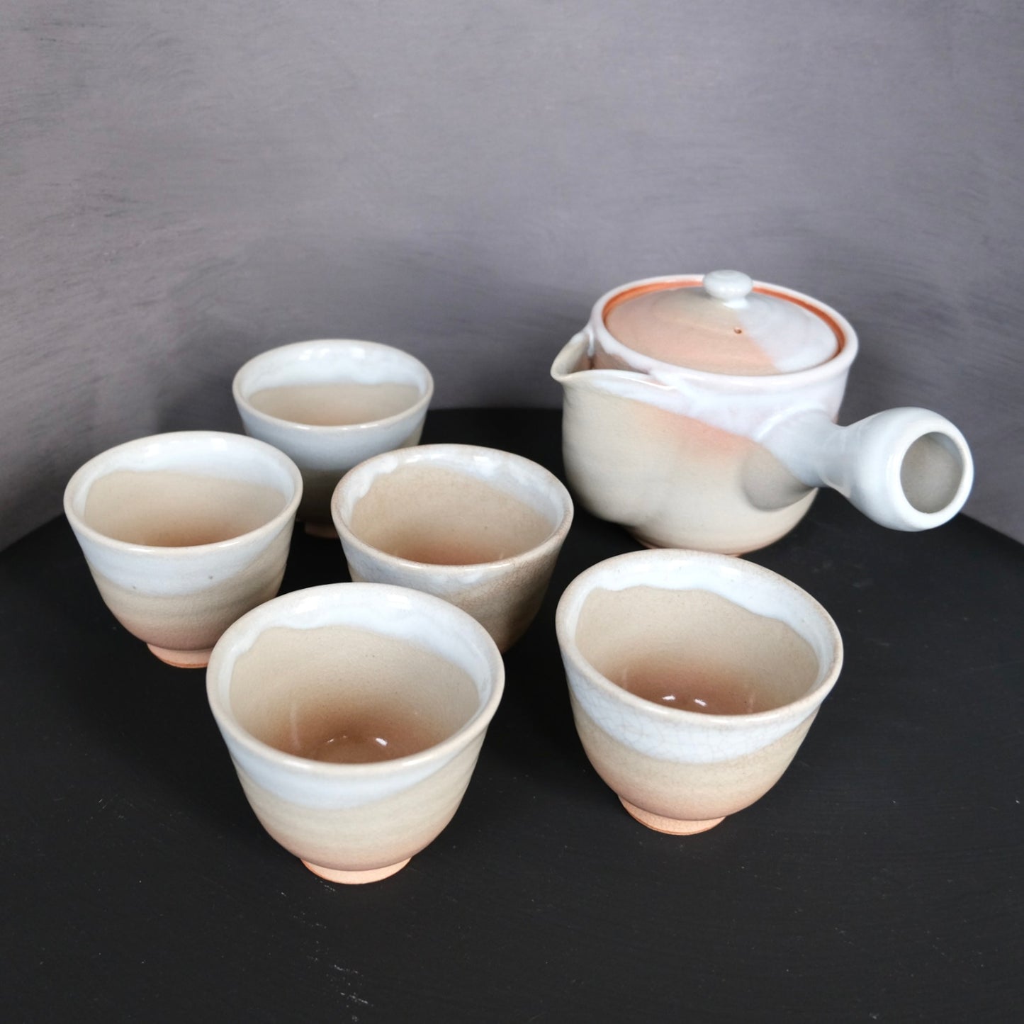 BOX set of Vintage HAGI ware TEA POT & 5CUPS | 萩焼 木箱入り急須と湯呑み