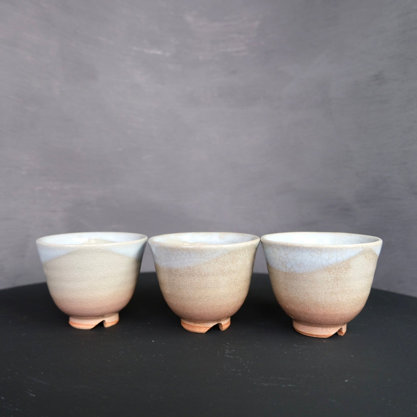 Vintage HAGI ware CUPS (set of 5 + wooden box) | 萩焼 湯呑み
