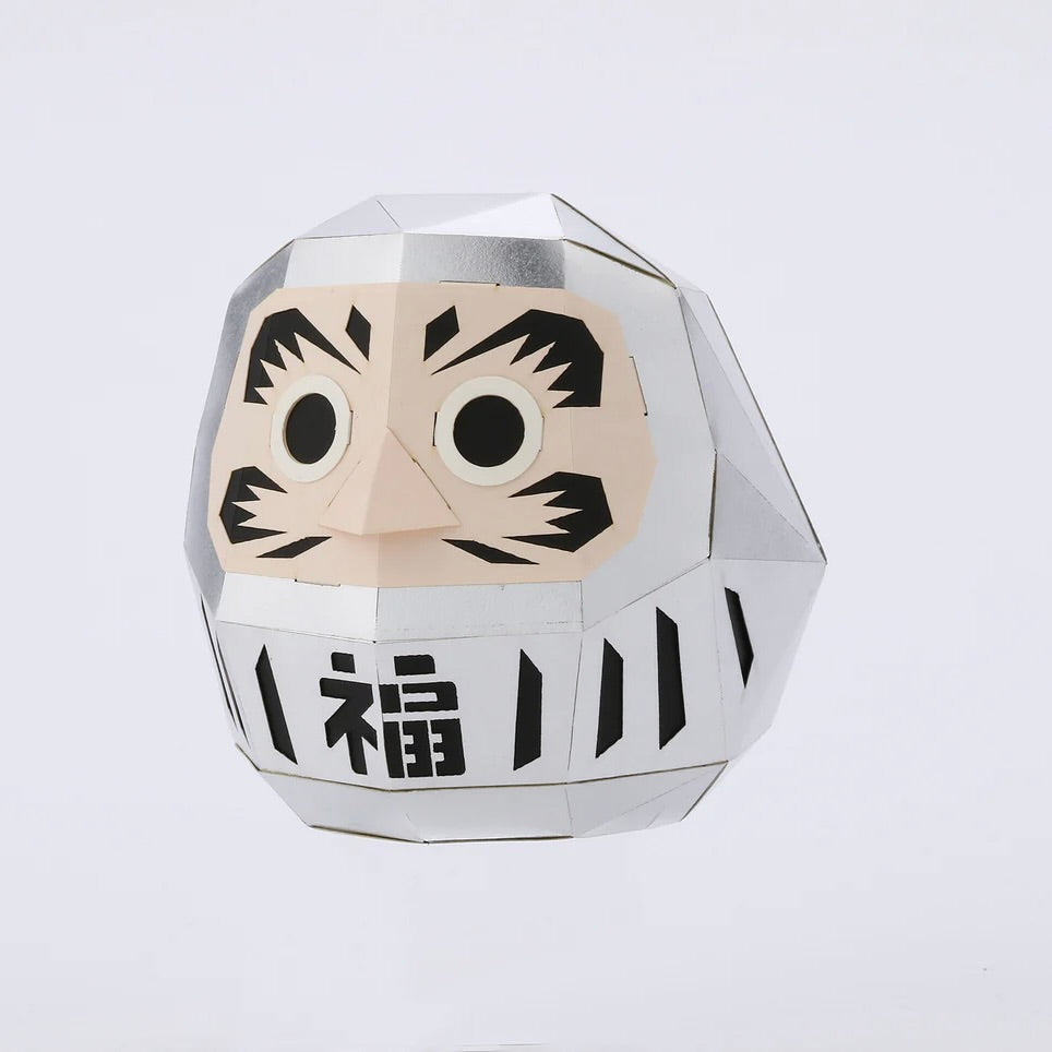 Japanese Lucky Charms Paper Craft - Silver DARUMA | 箔のペーパークラフト(達磨 銀)