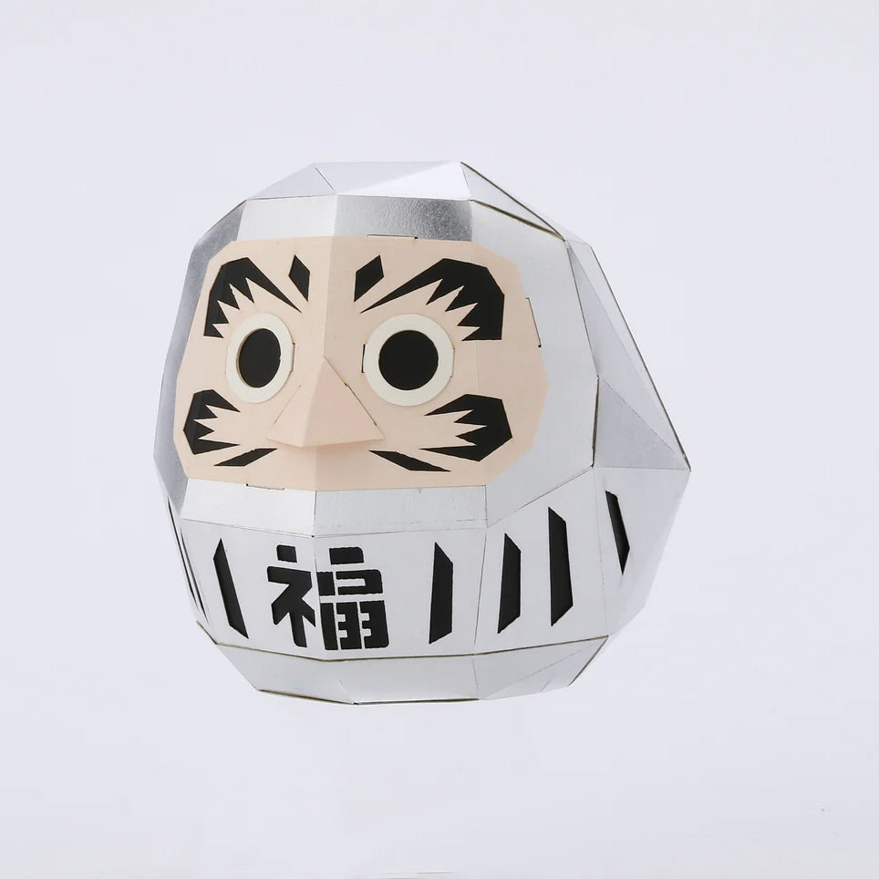 Japanese Lucky Charms Paper Craft - Silver DARUMA | 箔のペーパークラフト（達磨 銀）